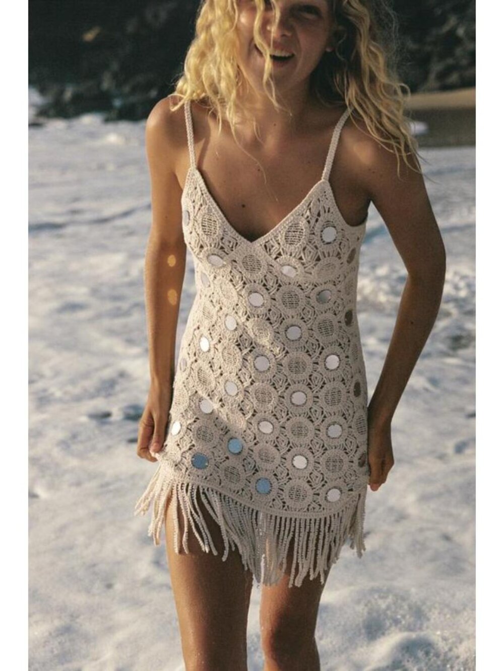 ZARA FRINGED MIRROR KNIT DRESS 3921/065/712